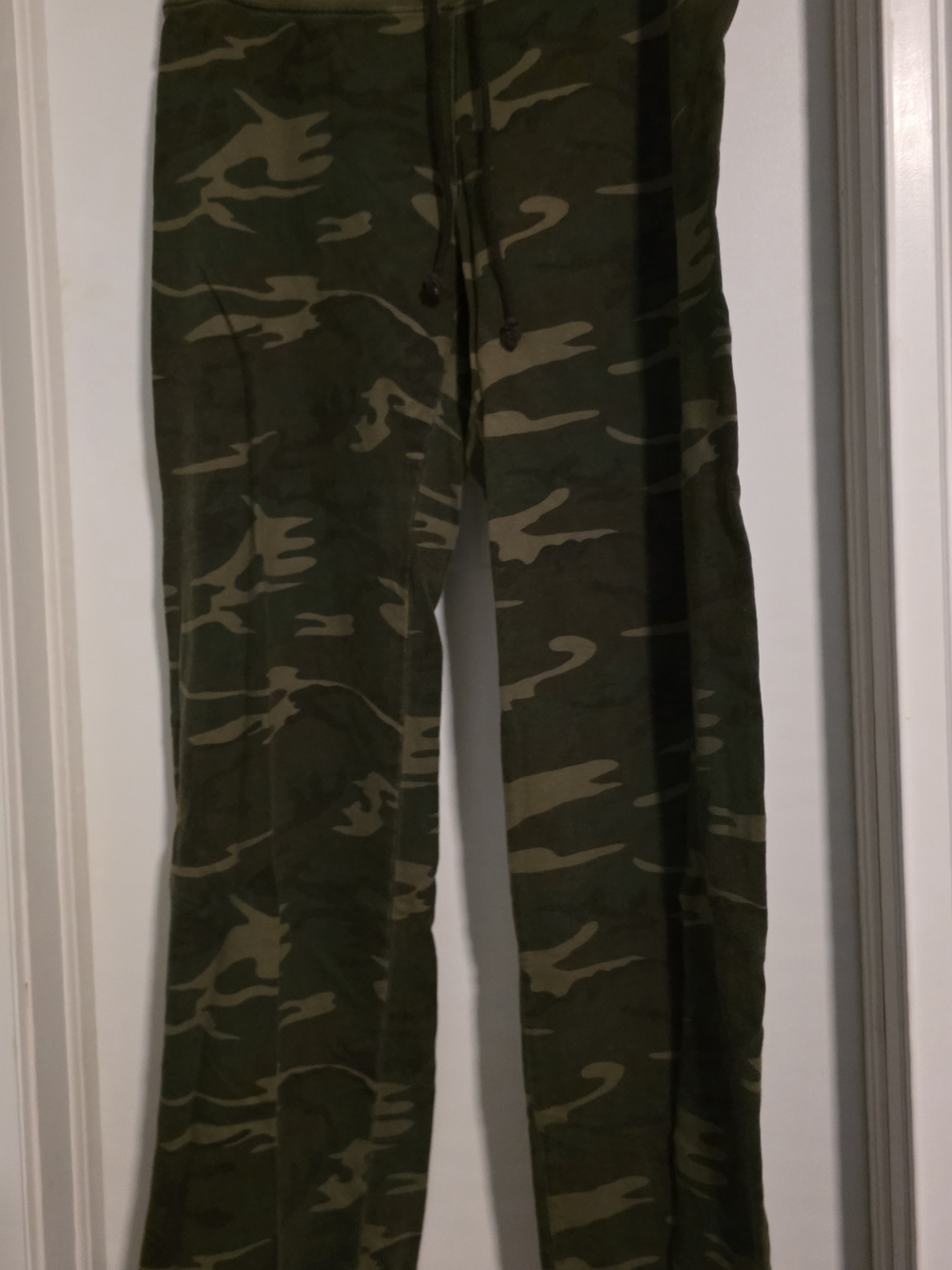 Lucky Brand Olive Green Camo Lounge Pants PEACE Across Top Of Back